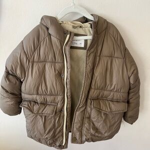 ZARA neutral puffer jacket w/ hood